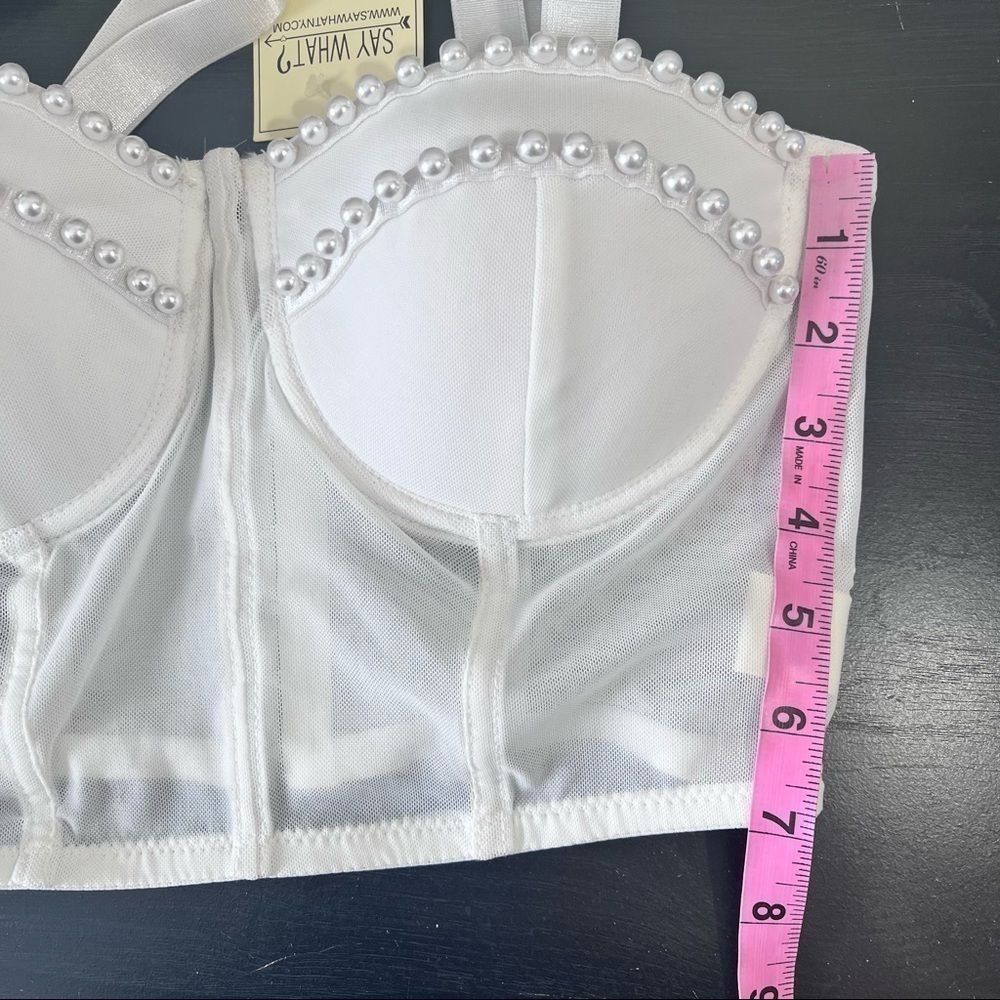 Say What White Mesh Pearl Crop Bralette Size Small New With Tags - Picture 5 of 10